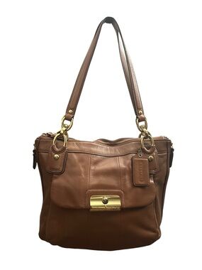 Coach Kristen Leather Shoulder Bag Tote Brown Brass Hardware Expandable Sides